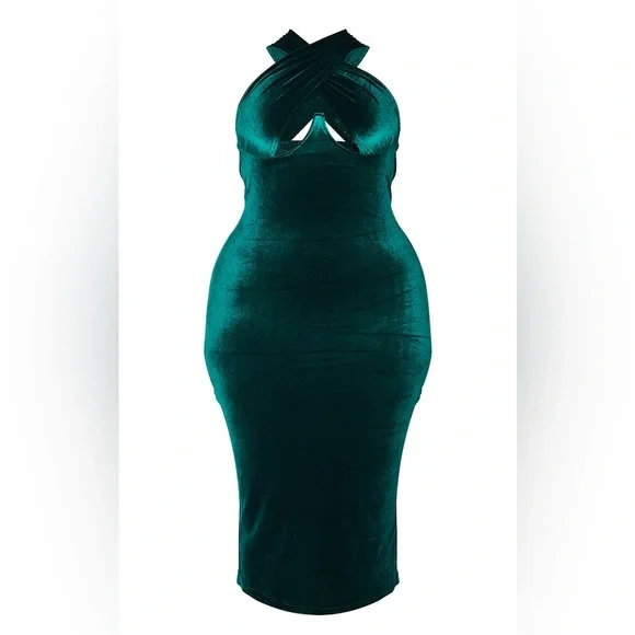 emerald green criss cross back frill hem bodycon dress Zapaka Women Dark Green Short Prom Dress Bodycon Spaghetti Straps Homecoming Dress With Beading, Dark Green / UK20